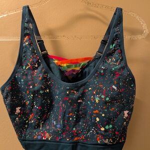 Cacique Navy Sports Bra with Multicolor Paint-Splash Print